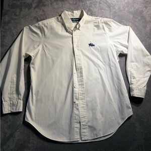Ralph Lauren White Button-Down Shirt with Navy Double Pony Logo